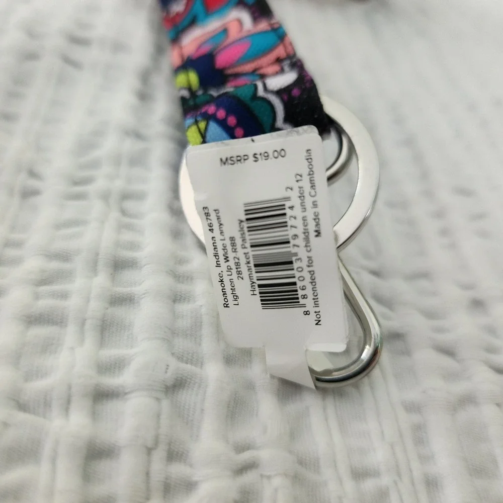 Vera Bradley Lighten Up Wide Lanyard Haymarket Paisley Floral Blue Pink Lanyard